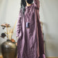 Women Vintage Autumn Solid O-Neck Buckle Linen Dress