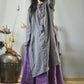 Women Vintage Autumn Solid O-Neck Buckle Linen Dress