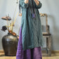 Women Vintage Autumn Solid O-Neck Buckle Linen Dress