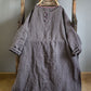 Women Vintage Autumn Solid O-Neck Buckle Linen Dress