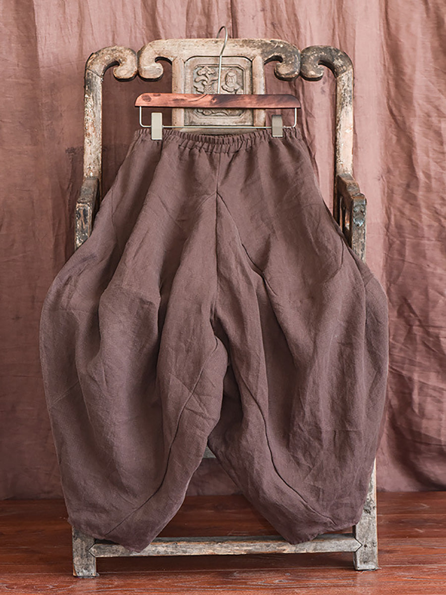 Women Autumn Rero Solid Linen Loos Bloomers