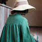 Women Autumn Vintage Green O-Neck Linen Robe Dress