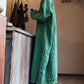 Women Autumn Vintage Green O-Neck Linen Robe Dress