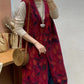 Women Autumn Artsy Leaf Print Knit V-Neck Vest Coat