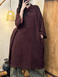 Women Vintage Autumn Solid Linen Cotton Robe Dress