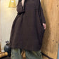 Women Vintage Autumn Solid Linen Cotton Robe Dress