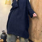 Women Vintage Autumn Solid Linen Cotton Robe Dress