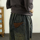 Women Autumn Retro Frayed Denim Spliced Harem Pants