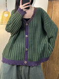 Women Artsy Autumn Colorblock Knit Cardigan Sweater Coat