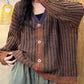 Women Artsy Autumn Colorblock Knit Cardigan Sweater Coat