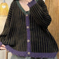 Women Artsy Autumn Colorblock Knit Cardigan Sweater Coat