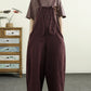 Plus Size Women Retro Solid 100%Linen Loose Jumpsuit