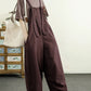 Plus Size Women Retro Solid 100%Linen Loose Jumpsuit