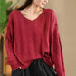 Women Artsy Autumn Cotton V-Neck Knit Sweater