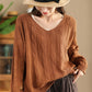 Women Artsy Autumn Cotton V-Neck Knit Sweater