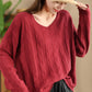 Women Artsy Autumn Cotton V-Neck Knit Sweater