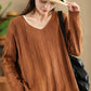 Women Artsy Autumn Cotton V-Neck Knit Sweater