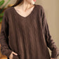 Women Artsy Autumn Cotton V-Neck Knit Sweater