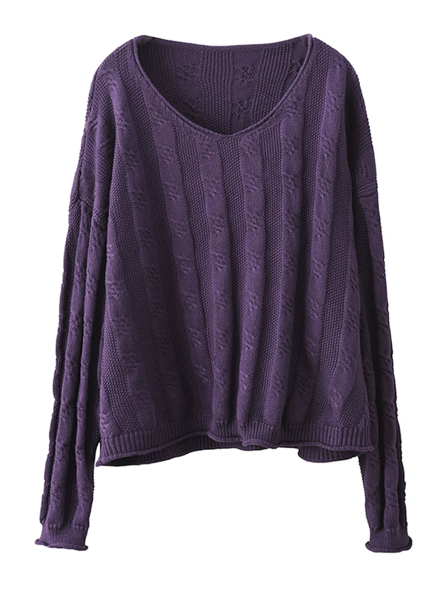 Women Artsy Autumn Cotton V-Neck Knit Sweater