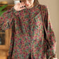 Women Autumn Vintage Flower Button-up Cotton Blouse