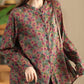 Women Autumn Vintage Flower Button-up Cotton Blouse