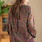 Women Autumn Vintage Flower Button-up Cotton Blouse