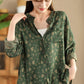 Women Autumn Vintage Flower Button-up Cotton Blouse