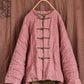 Women Autumn Ethnic Stripe Button Linen Short Padded Coat