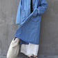 Women Autumn Casual Solid Pocket Denim Robe Coat