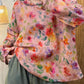 Women Autumn Artsy Flower Hooded Ramie Shirt