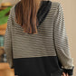 Women Autumn Casual Stripe Colorblock Hooded Sweatshirt