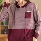 Women Autumn Casual Stripe Colorblock Hooded Sweatshirt