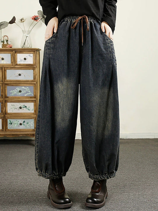 Women Autumn Vintage Denim Loose Harem Pants