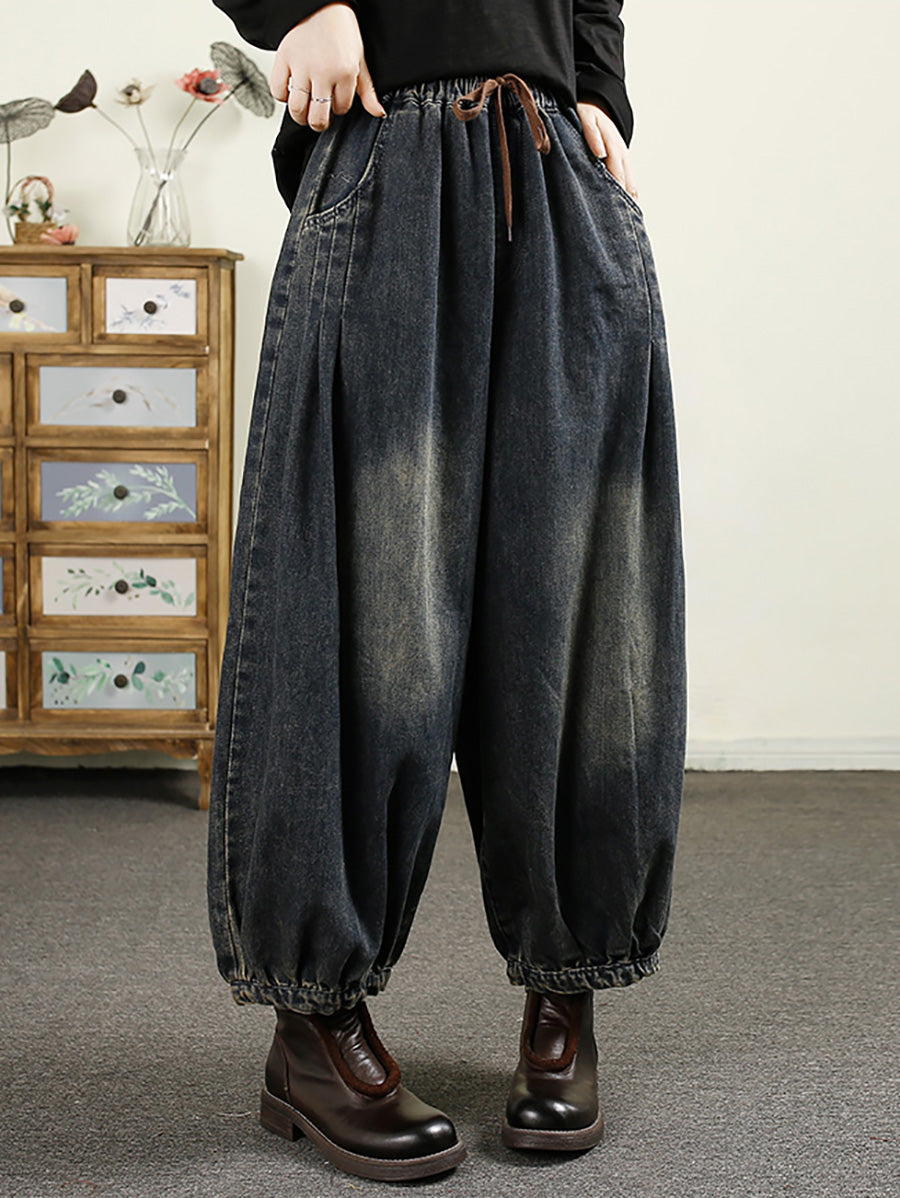 Women Autumn Vintage Denim Loose Harem Pants