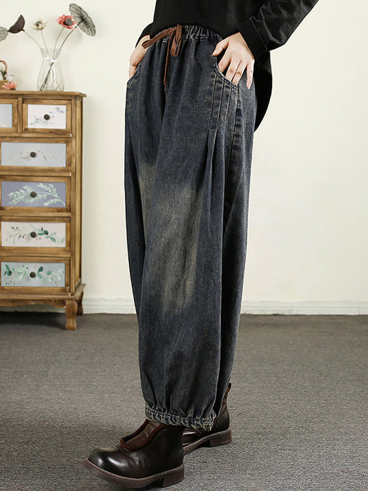 Women Autumn Vintage Denim Loose Harem Pants