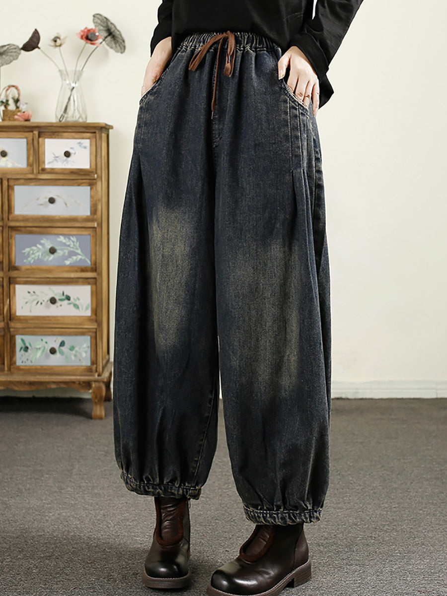 Women Autumn Vintage Denim Loose Harem Pants