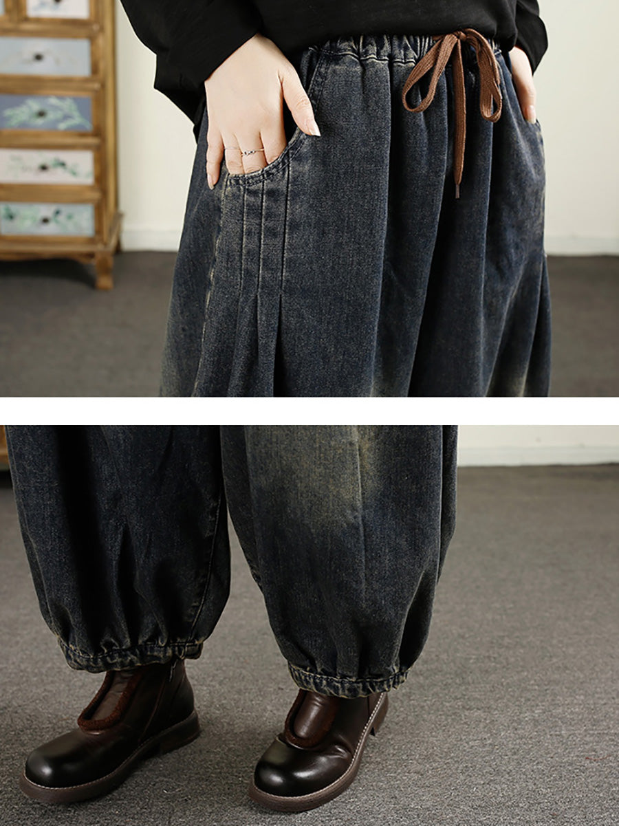 Women Autumn Vintage Denim Loose Harem Pants