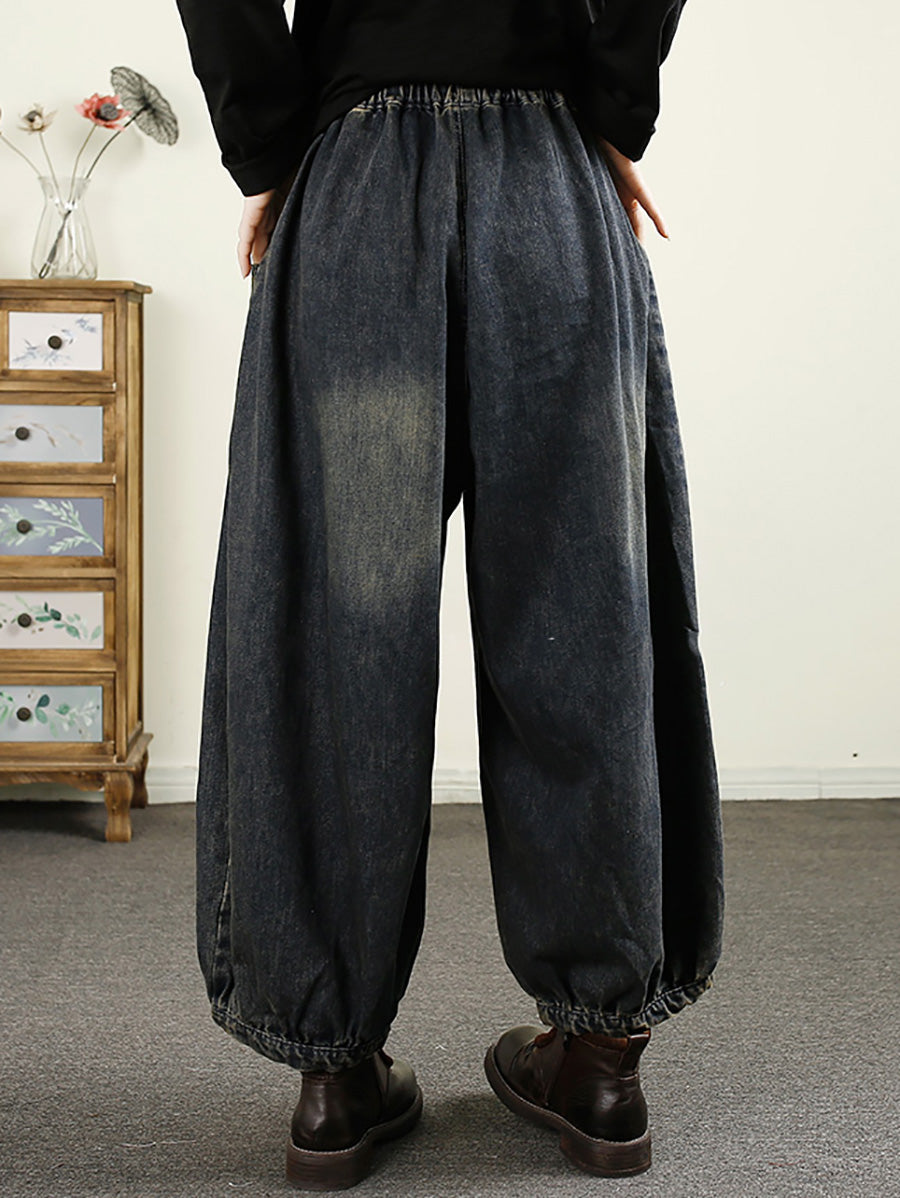 Women Autumn Vintage Denim Loose Harem Pants