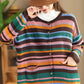 Women Casual Autumn Colorblock Stripe O-Neck Cotton Sweater