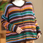 Women Casual Autumn Colorblock Stripe O-Neck Cotton Sweater