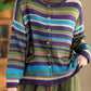 Women Casual Autumn Colorblock Stripe O-Neck Cotton Sweater