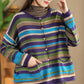 Women Casual Autumn Colorblock Stripe O-Neck Cotton Sweater