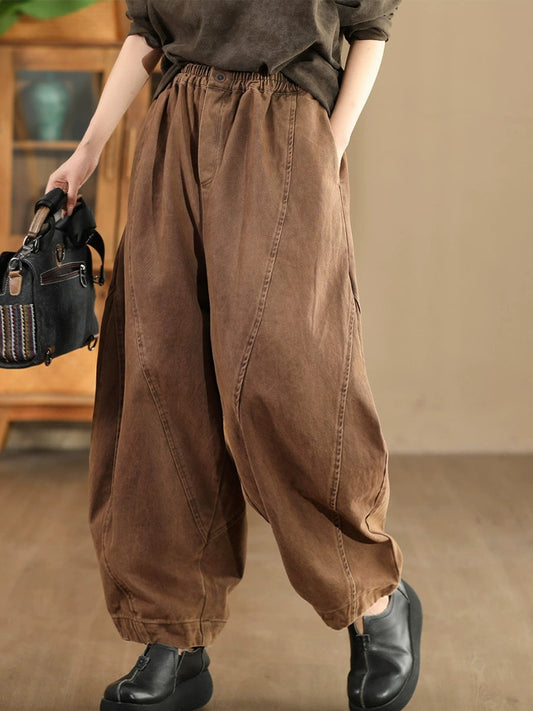 Women Autumn Retro Solid Cotton Harem Pants