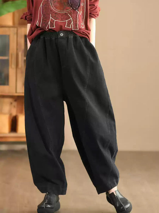 Women Autumn Retro Solid Cotton Harem Pants