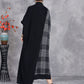 Women Autumn Artsy Plaid Irregular Spliced Knit Dress