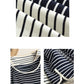 Women Autumn Stripe Lacwork Collar O-Neck Cotton Blouse