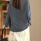 Women Autumn Stripe Lacwork Collar O-Neck Cotton Blouse