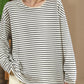 Women Autumn Stripe Lacwork Collar O-Neck Cotton Blouse