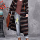 Women Autumn Artsy Stripe Knitted Hooded Cardigan Coat