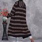 Women Autumn Artsy Stripe Knitted Hooded Cardigan Coat